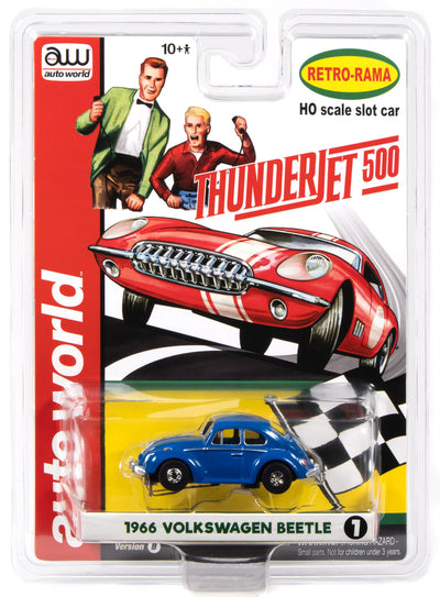 Auto World Thunderjet 1966 Volkswagen Beetle (Blue) HO Scale Slot Car