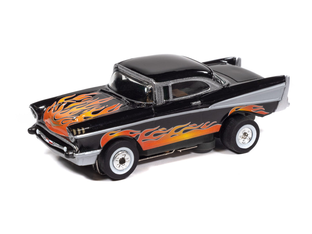 "PRE-ORDER" Auto World Thunderjet 1957 Chevrolet Bel Air Lowrider Version A (Black w/Flames) HO Scale Slot Car (DUE OCTOBER 2026)