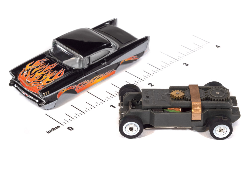 "PRE-ORDER" Auto World Thunderjet 1957 Chevrolet Bel Air Lowrider Version A (Black w/Flames) HO Scale Slot Car (DUE OCTOBER 2026)