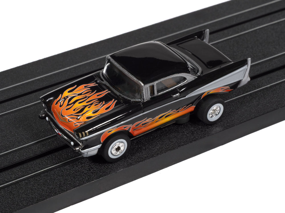 "PRE-ORDER" Auto World Thunderjet 1957 Chevrolet Bel Air Lowrider Version A (Black w/Flames) HO Scale Slot Car (DUE OCTOBER 2026)