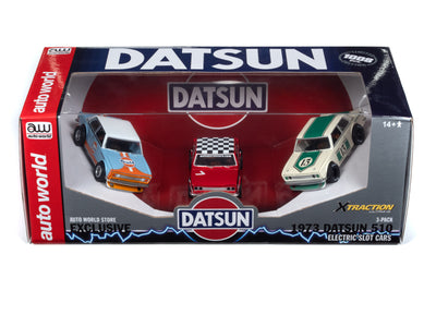 Auto World Xtraction 1973 Datsun 510 (3 Car Set) (AW Exclusive) HO Scale Slot Cars