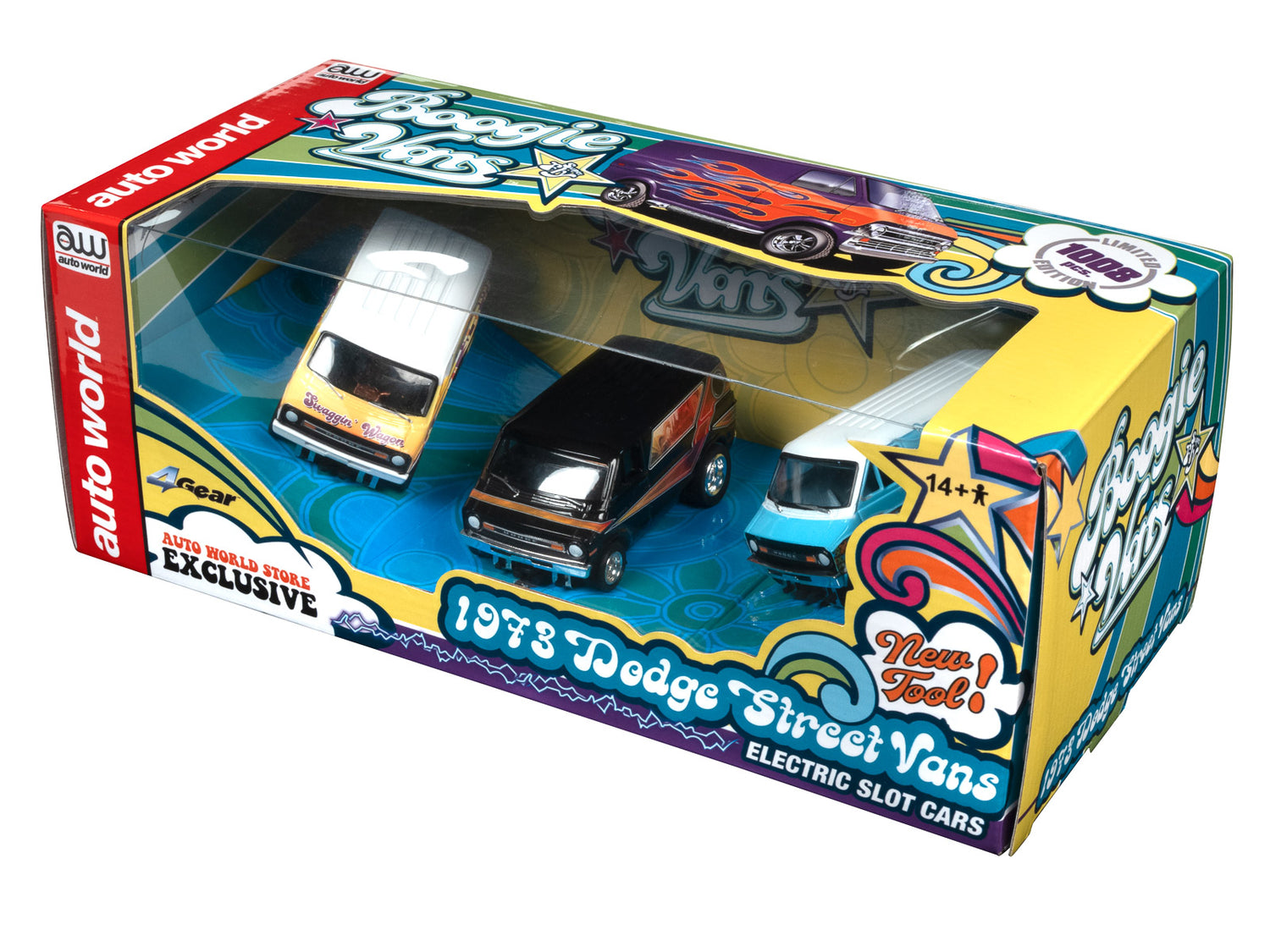 Auto World 4Gear 1973 Dodge Van (3 Car Set) (AW Exclusive) Slot Cars H