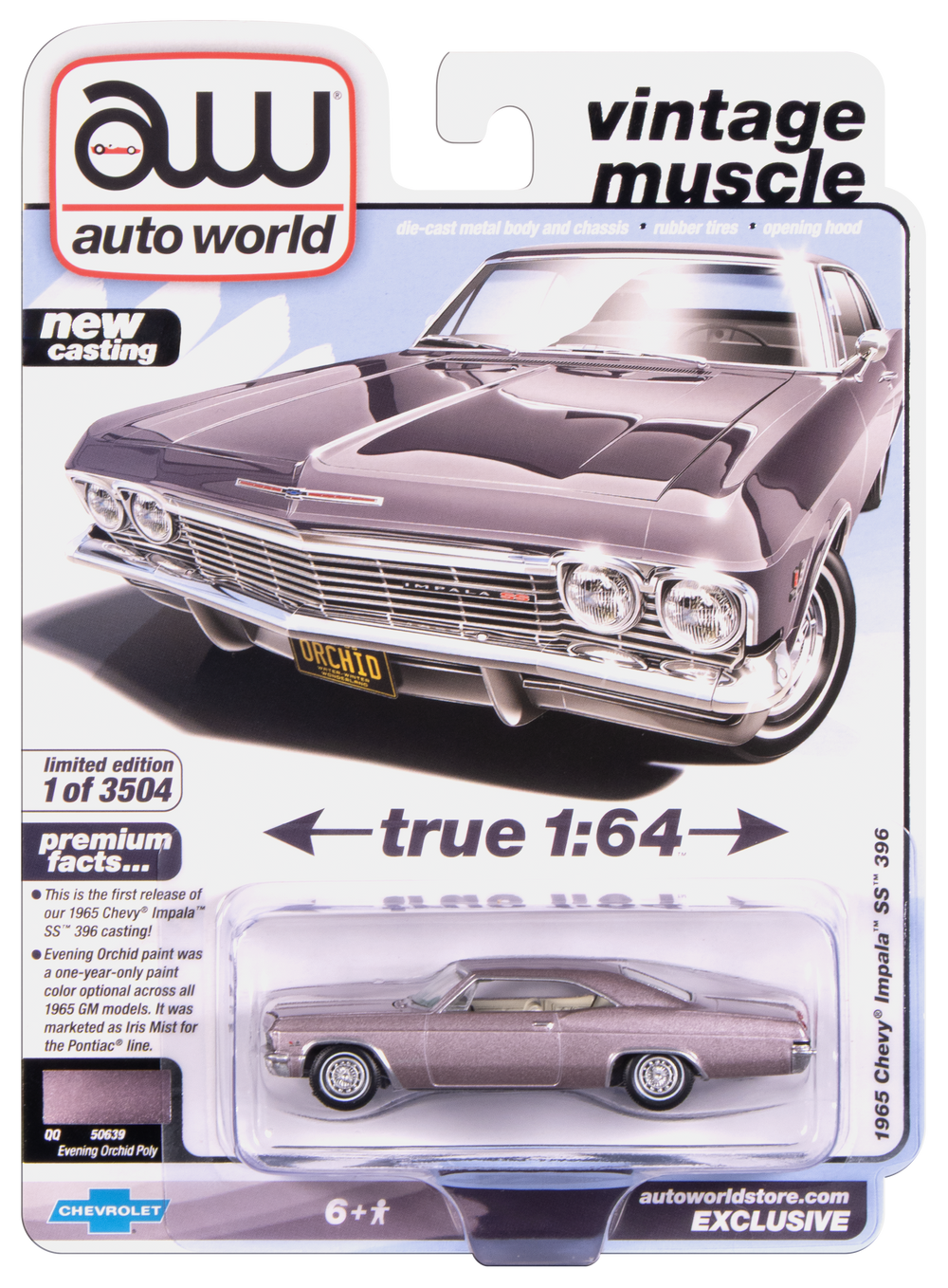 "PRE-ORDER" Auto World 1965 Chevy Impala SS 396 (Evening Orchid Poly) (AW Exclusive) 1:64 Diecast (DUE LATE SEPTEMBER 2025)