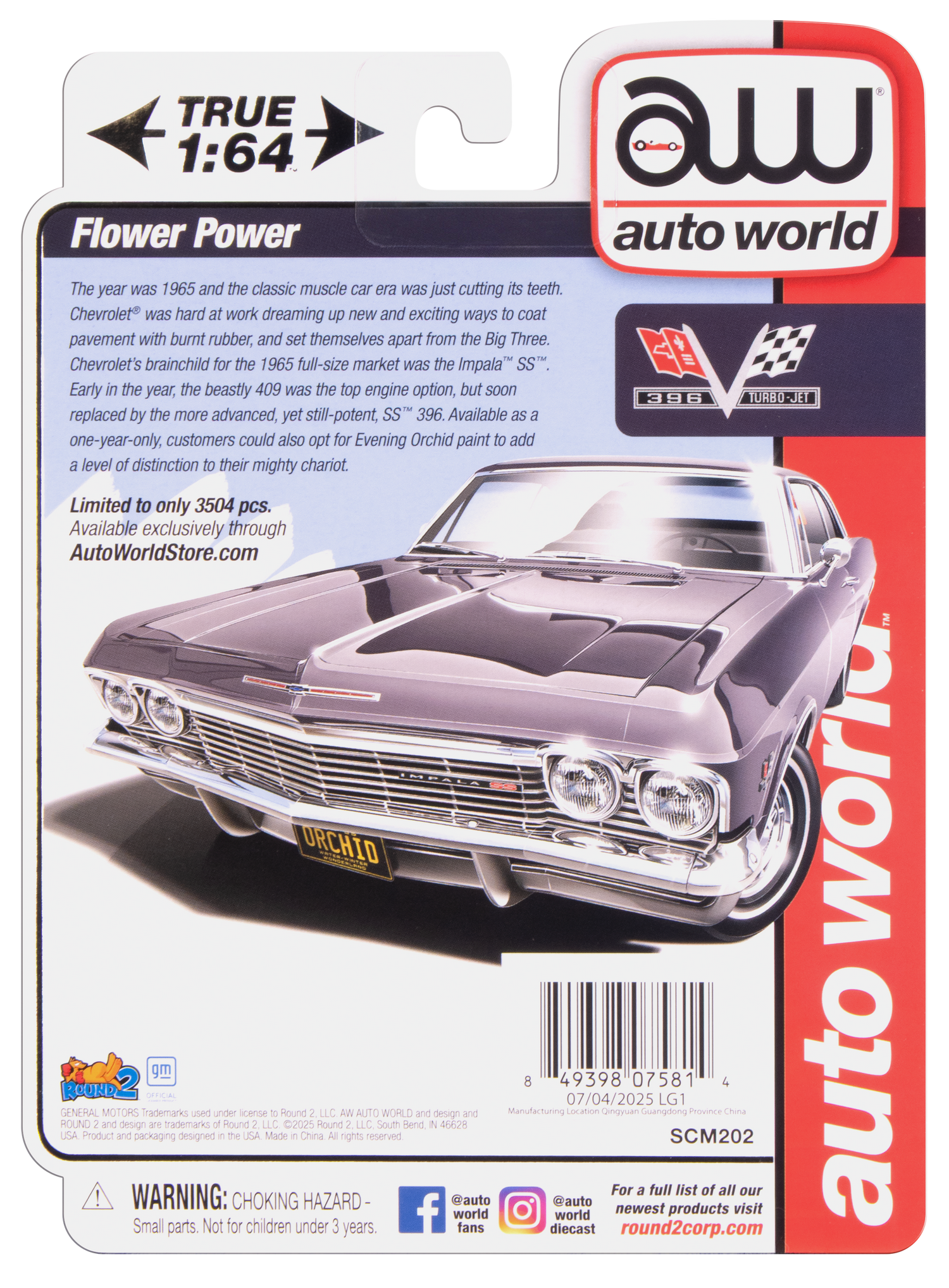 "PRE-ORDER" Auto World 1965 Chevy Impala SS 396 (Evening Orchid Poly) (AW Exclusive) 1:64 Diecast (DUE LATE SEPTEMBER 2025)
