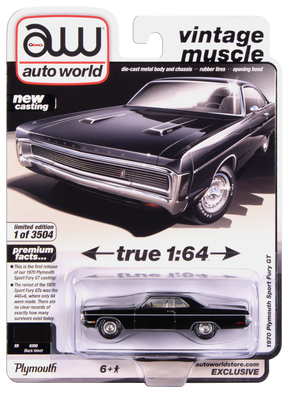 "PRE-ORDER" Auto World 1970 Plymouth Sport Fury GT (Black Velvet) (AW Exclusive) 1:64 Diecast (DUE LATE SEPTEMBER 2025)