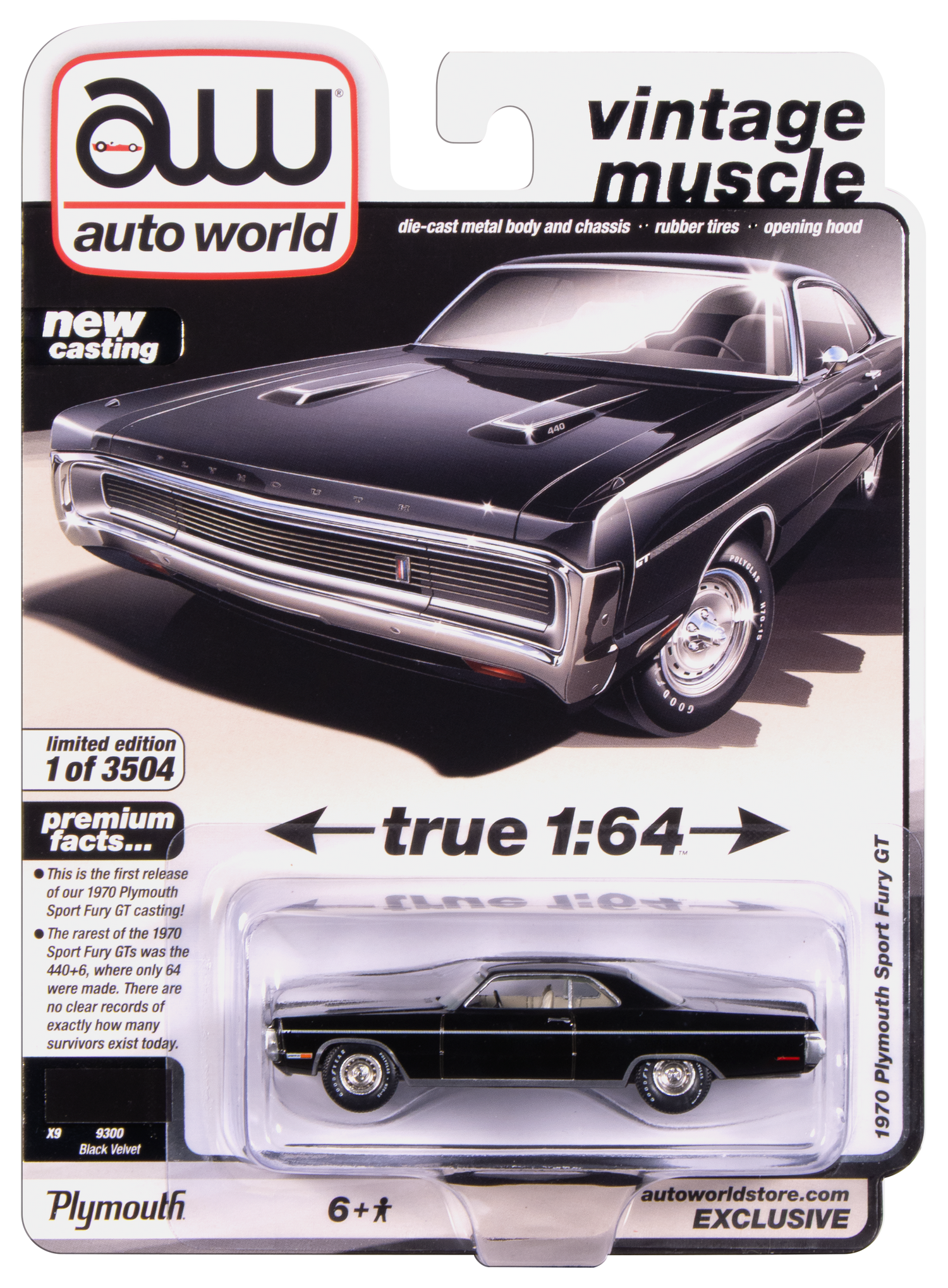 "PRE-ORDER" Auto World 1970 Plymouth Sport Fury GT (Black Velvet) (AW Exclusive) 1:64 Diecast (DUE LATE SEPTEMBER 2025)