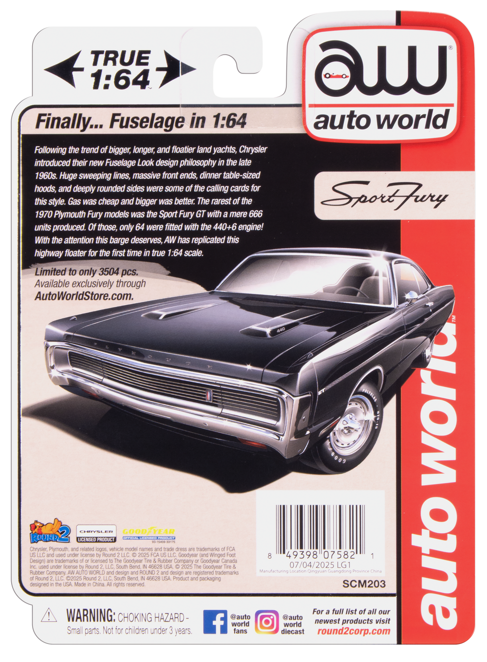 "PRE-ORDER" Auto World 1970 Plymouth Sport Fury GT (Black Velvet) (AW Exclusive) 1:64 Diecast (DUE LATE SEPTEMBER 2025)