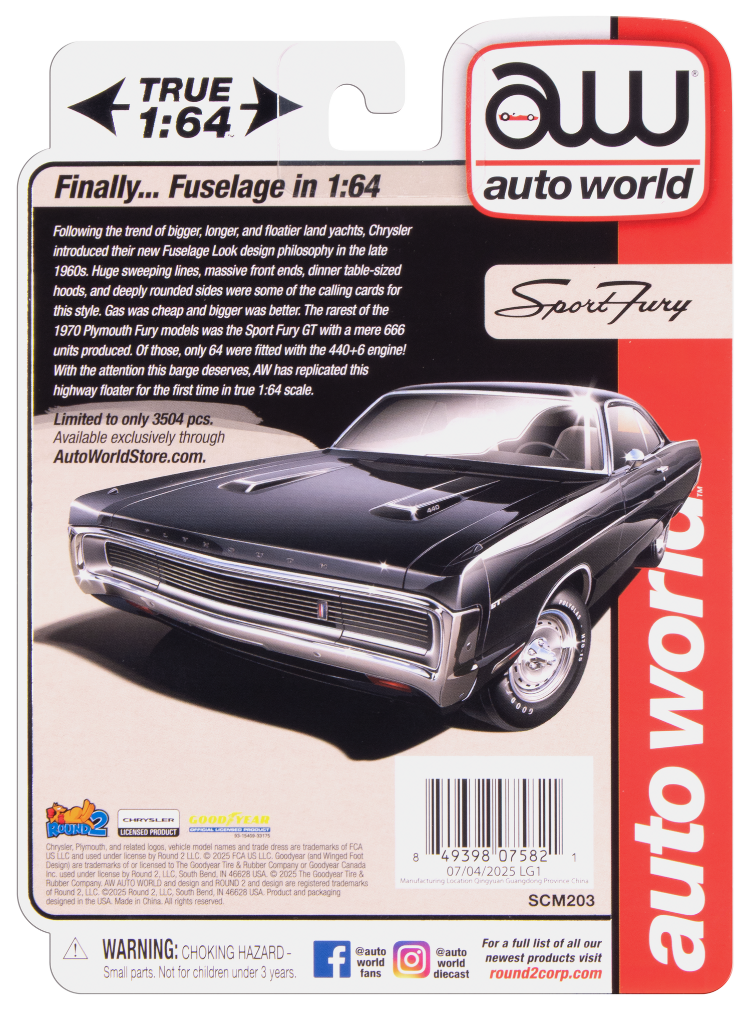 "PRE-ORDER" Auto World 1970 Plymouth Sport Fury GT (Black Velvet) (AW Exclusive) 1:64 Diecast (DUE LATE SEPTEMBER 2025)