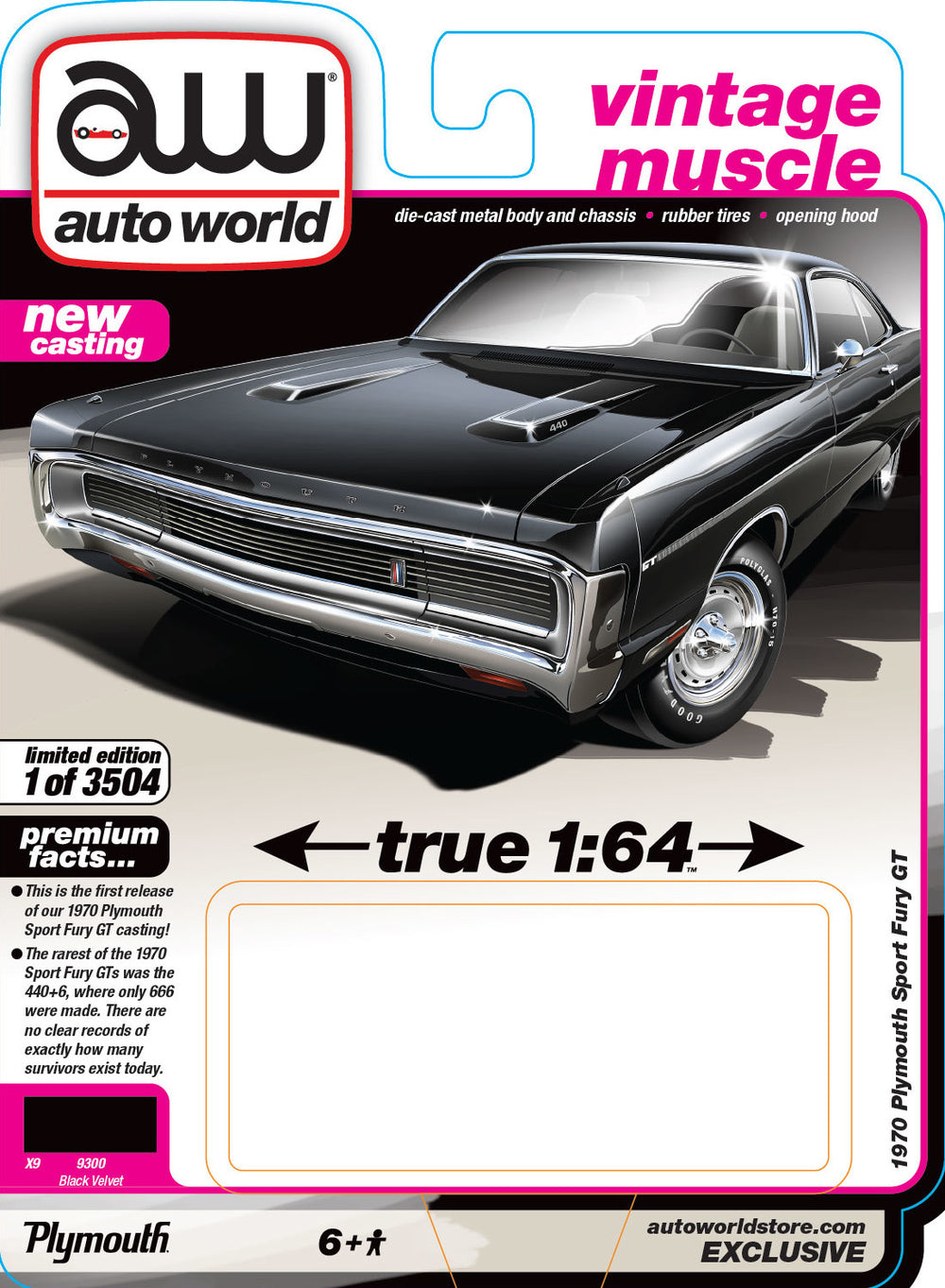 "PRE-ORDER" Auto World 1970 Plymouth Sport Fury GT (Black Velvet) (AW Exclusive) 1:64 Diecast (DUE SEPTEMBER 2025)