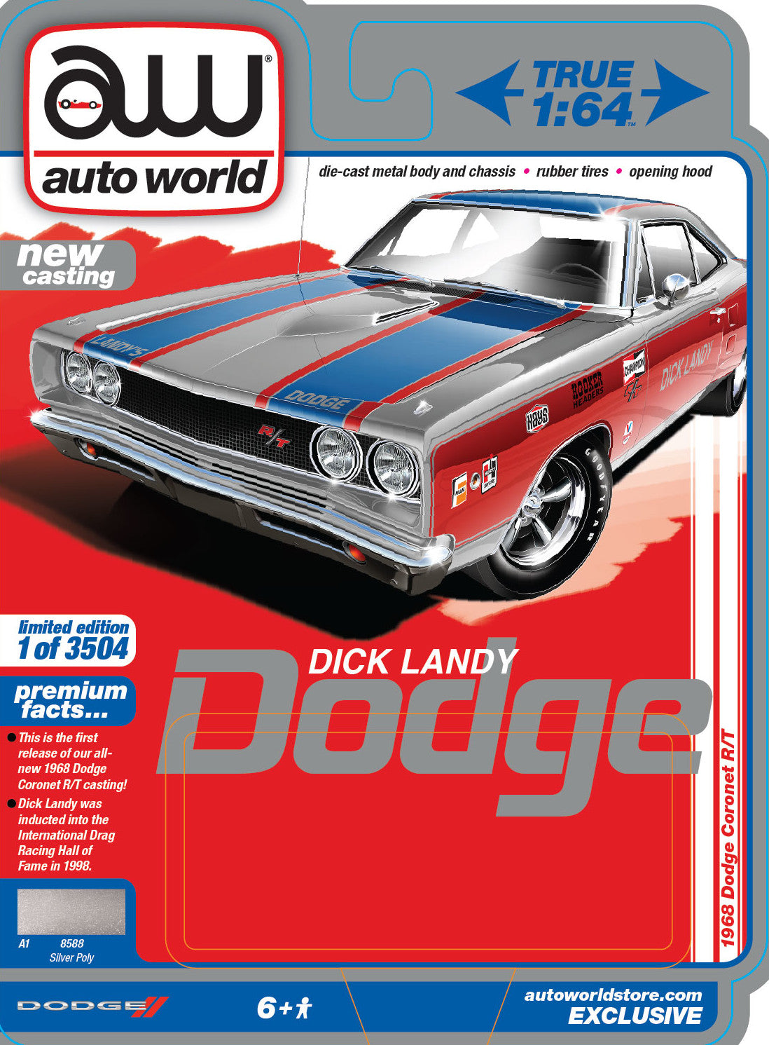 "PRE-ORDER" Auto World 1968 Dodge Coronet R/T (Dick Landy) (AW Exclusive) 1:64 Diecast (DUE SEPTEMBER 2025)
