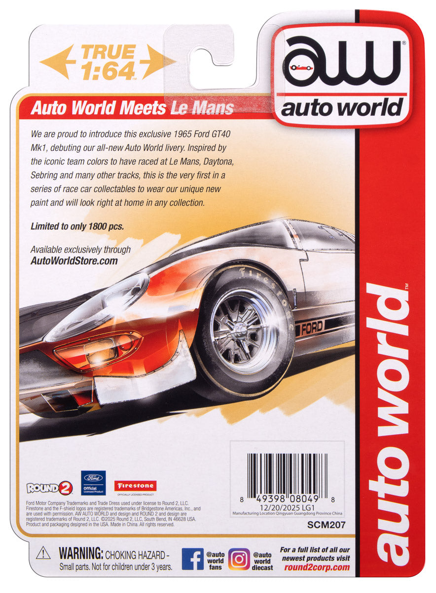 "PRE-ORDER" Auto World 1965 Ford GT40 Mk1 (Auto World Store Exclusive) 1:64 Diecast (DUE APRIL 2026)