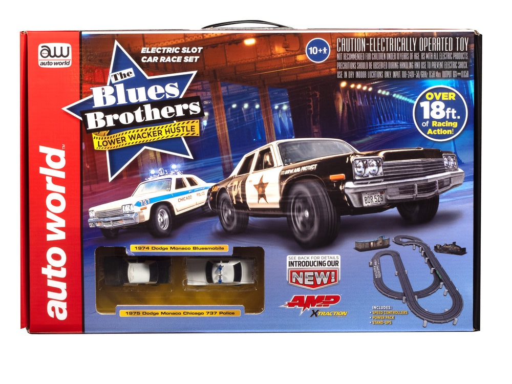 "PRE-ORDER" Auto World 18' Blues Brothers Lower Wacker Hustle Slot Race Set HO Scale (DUE OCTOBER 2025)