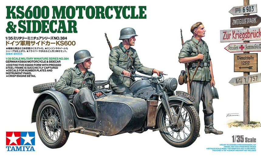 Tamiya German KS600 Motorcycle & Sidecar 1/35 Scale Model Kit