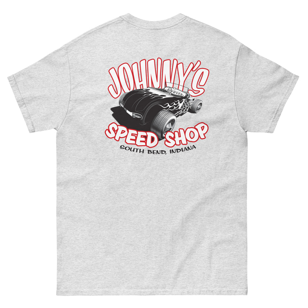 JOHNNY LIGHTNING "SPEED SHOP" LOGO PRINTED T-SHIRT (FRONT AND BACK)