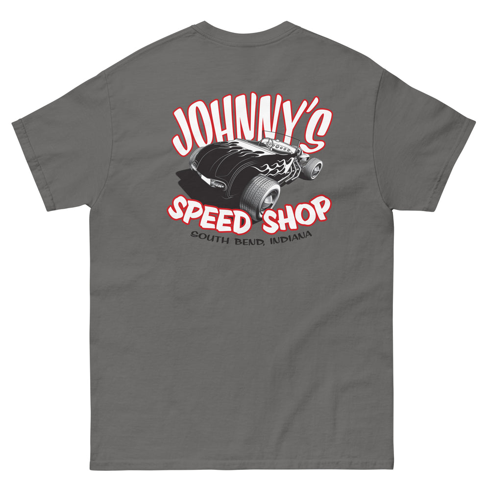 JOHNNY LIGHTNING "SPEED SHOP" LOGO PRINTED T-SHIRT (FRONT AND BACK)