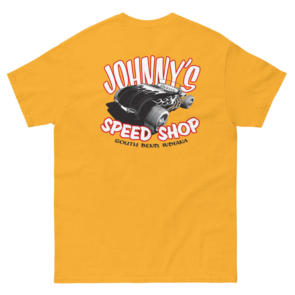 JOHNNY LIGHTNING "SPEED SHOP" LOGO PRINTED T-SHIRT (FRONT AND BACK)