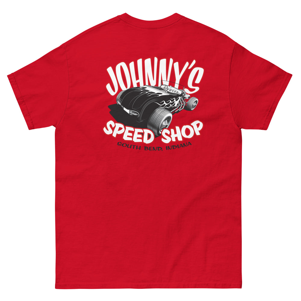 JOHNNY LIGHTNING "SPEED SHOP" LOGO PRINTED T-SHIRT (FRONT AND BACK)