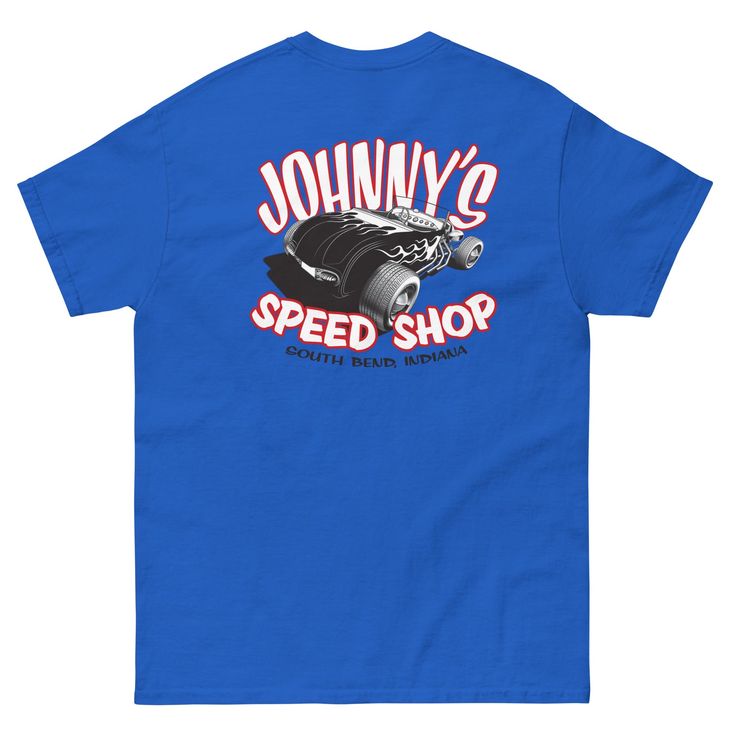 JOHNNY LIGHTNING "SPEED SHOP" LOGO PRINTED T-SHIRT (FRONT AND BACK)