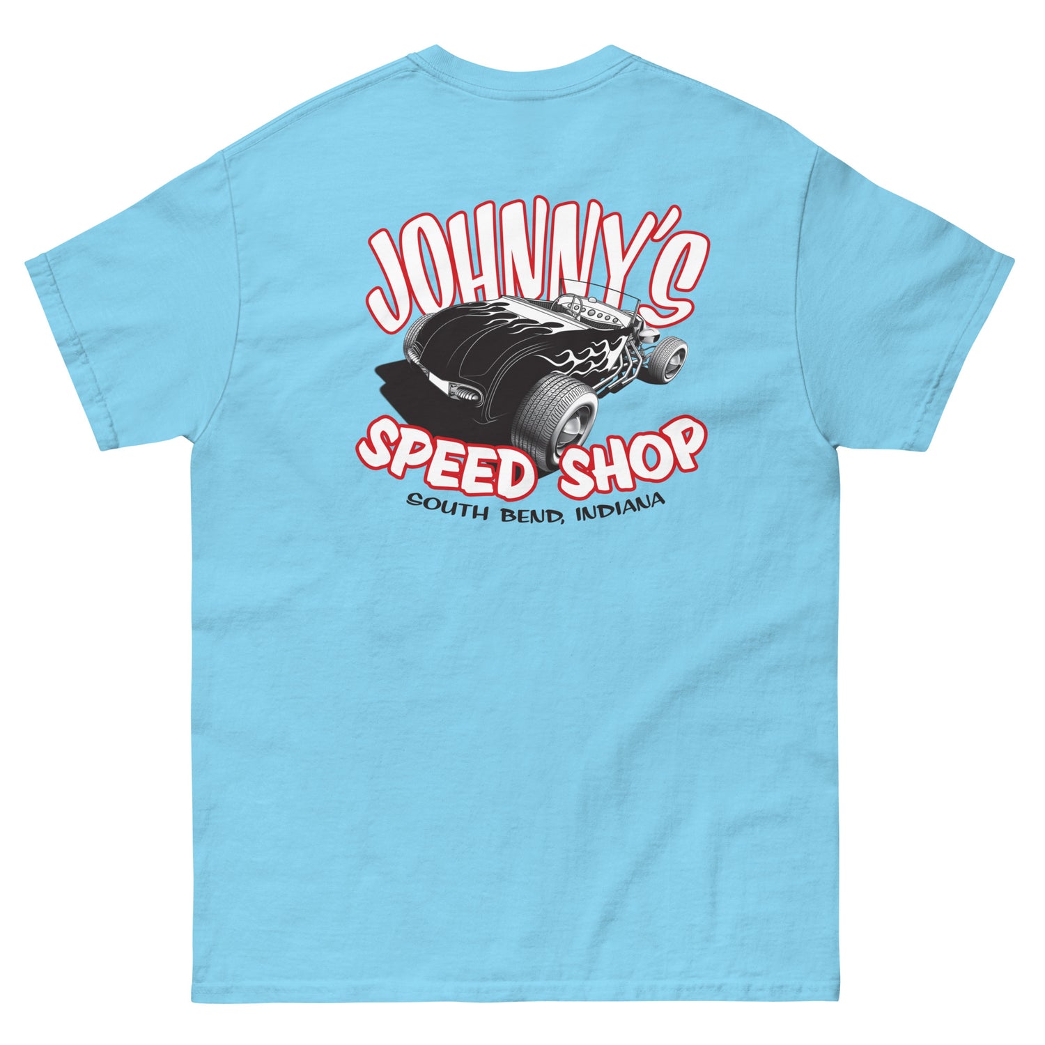 JOHNNY LIGHTNING "SPEED SHOP" LOGO PRINTED T-SHIRT (FRONT AND BACK)