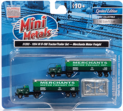 Classic Metal Works 1954 IH R-190 Semi/Trailer Set Merchants Motor Freight INC (2-Pack) 1:160 N Scale