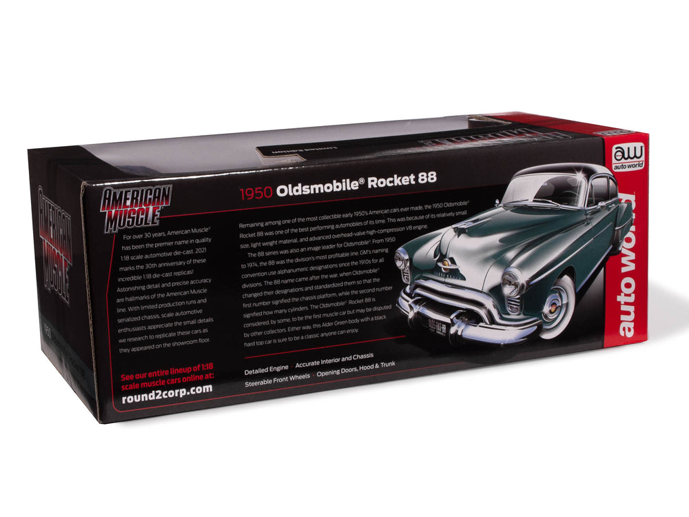 Back of the Box of the 1950s American Muscle oldsmobile 88 rocket 1:18 scale diecast