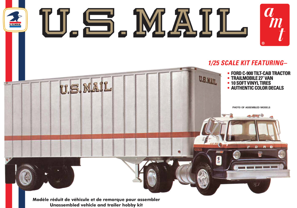 AMT Ford C900 US Mail Truck w/USPS Trailer 1:25 Scale Model Kit