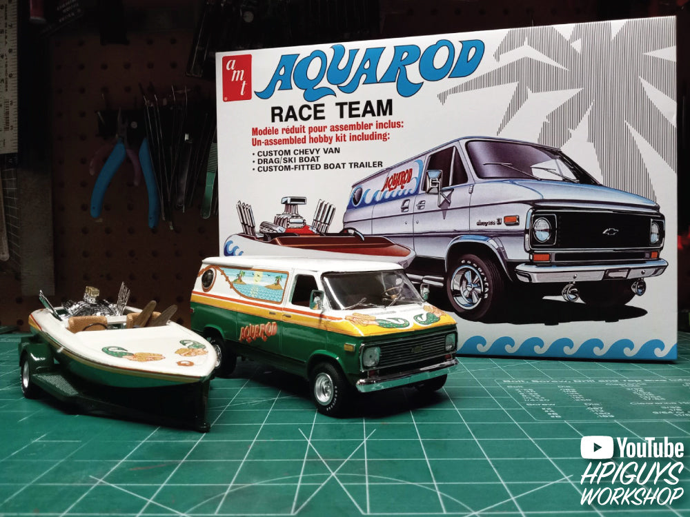 AMT Aqua Rod Race Team 1975 Chevy Van, Race Boat & Trailer 1:25 Scale Model Kit