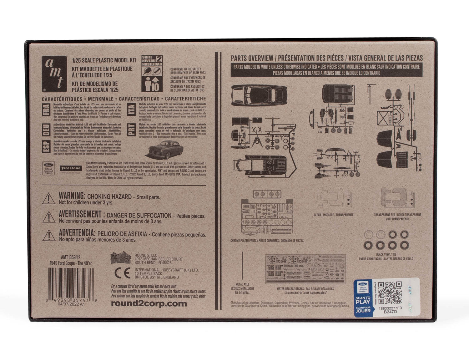 Parts overview of the AMT 1934 Ford Pickup Sunoco 1:25 Scale Model Kit in the box