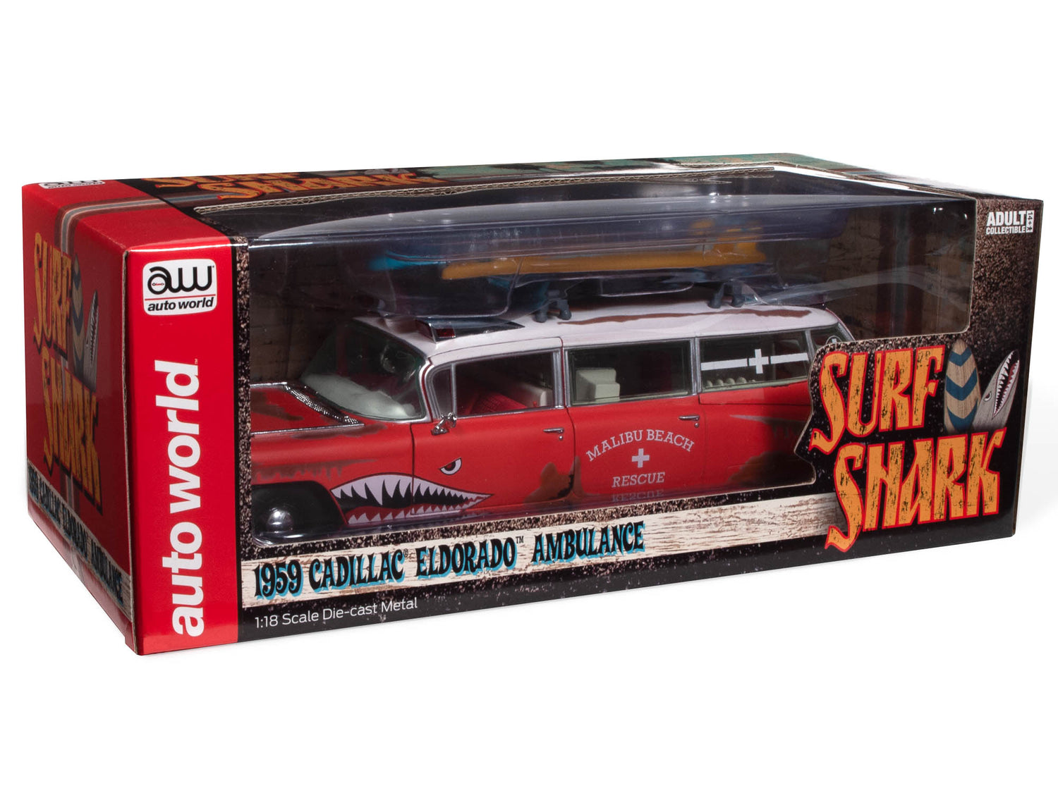 Auto World 1959 Cadillac Eldorado Ambulance Surf Shark 1:18 Scale Diecast