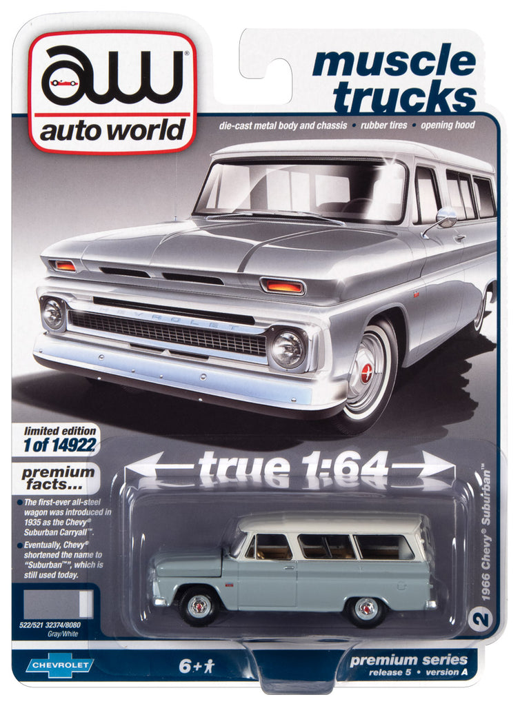 Auto World 1966 Chevrolet Suburban (Gray Body w/White Roof) 1:64 Dieca –  Auto World Store