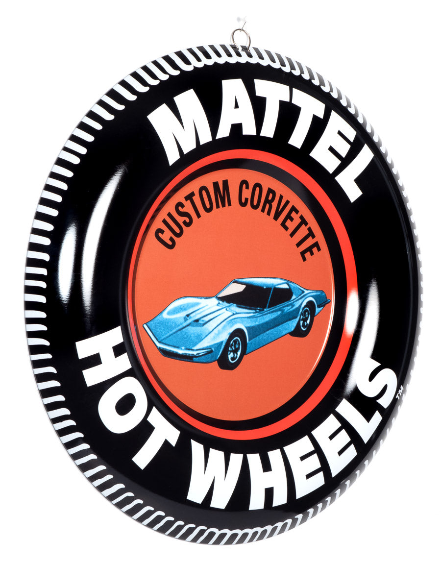 Auto World 12” Hot Wheels Collector Button Tin Sign Custom Corvette