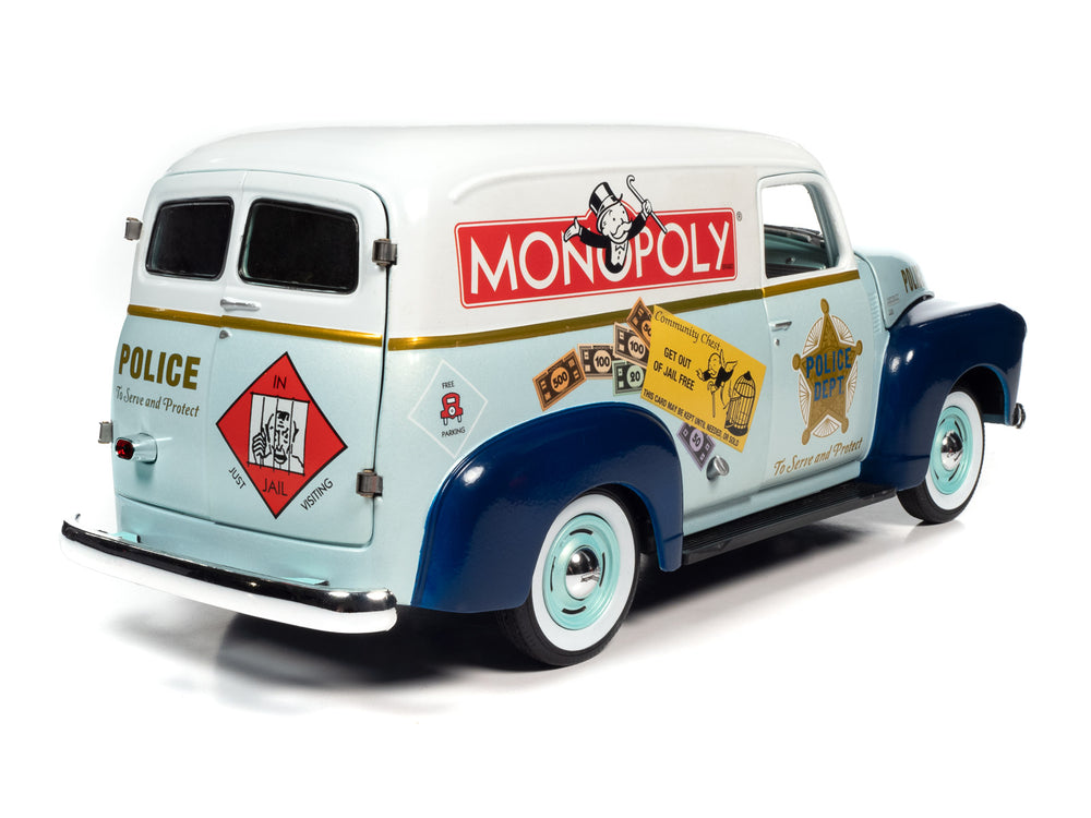 Auto World Monopoly 1948 Chevrolet Panel Delivery w/ Resin Figure 1:18 Scale Diecast