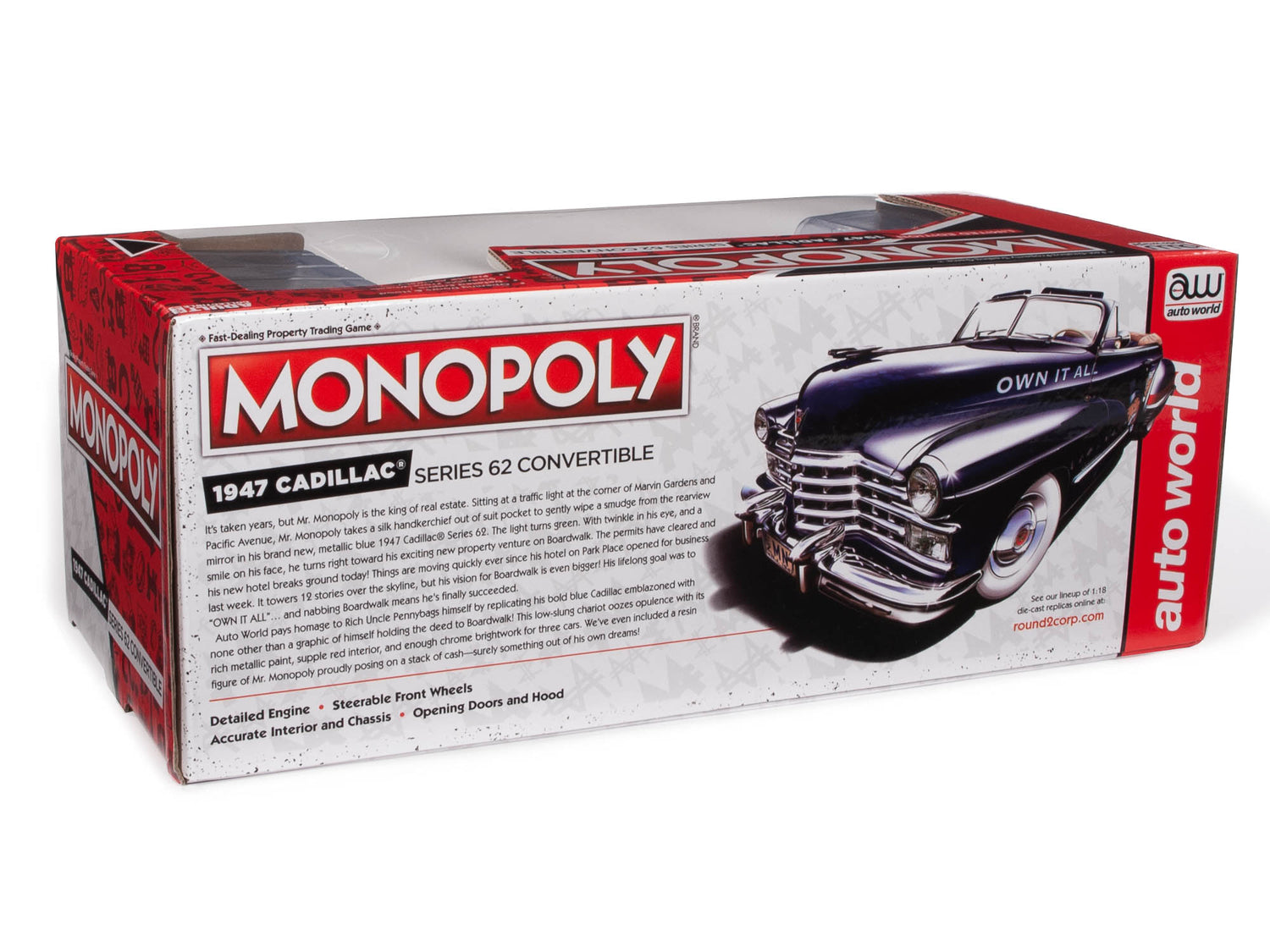 Auto World Monopoly 1947 Cadillac Convertible w/Resin Figure 1:18 Scale Diecast