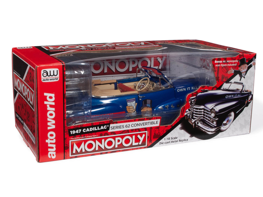 Auto World Monopoly 1947 Cadillac Convertible w/Resin Figure 1:18 Scale Diecast (Sale)