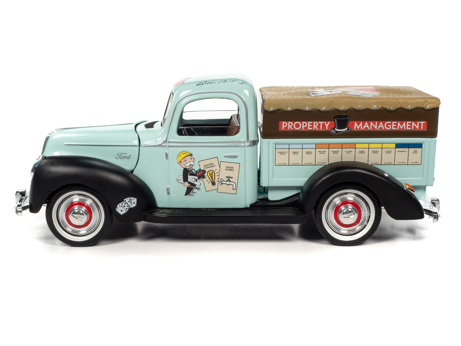Auto World Monopoly 1940 Ford Property Management Truck w/Resin Figure 1:18 Scale Diecast