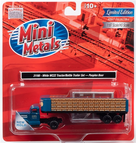 Classic Metal Works White WC22 w-Flatbed Trailer & Bottles (Peoples Beer) 1:87 HO Scale