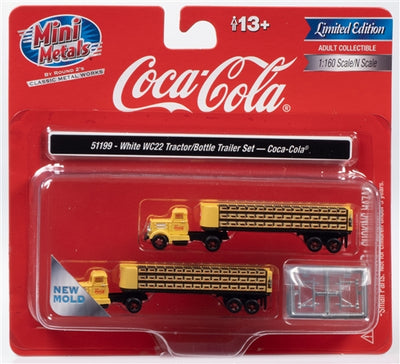 Classic Metal Works White WC22 w-Flatbed Trailer & Bottles (Coca-Cola) (2-Pack) 1:160 N Scale