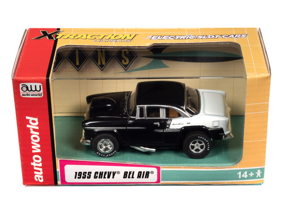 Auto World Xtraction 1955 Chevy Bel Air (Black/White) HO Slot Car