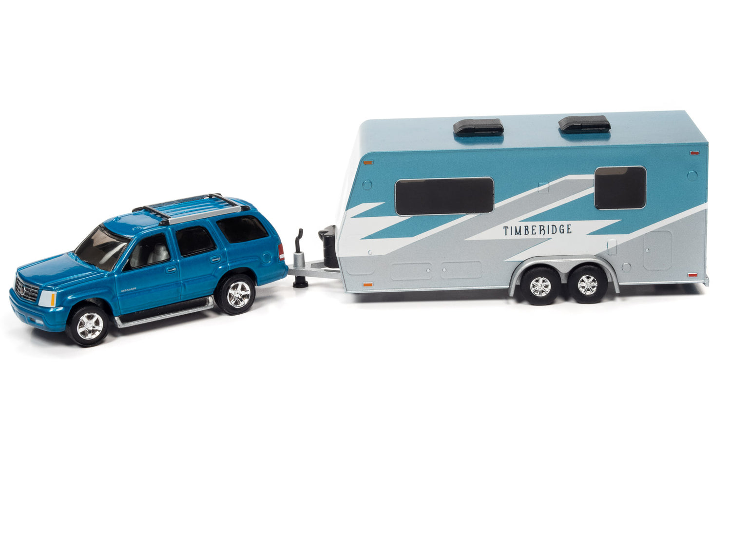 Johnny Lightning 2005 Cadillac Escalade (Teal) w/Camper Trailer 1:64 Diecast