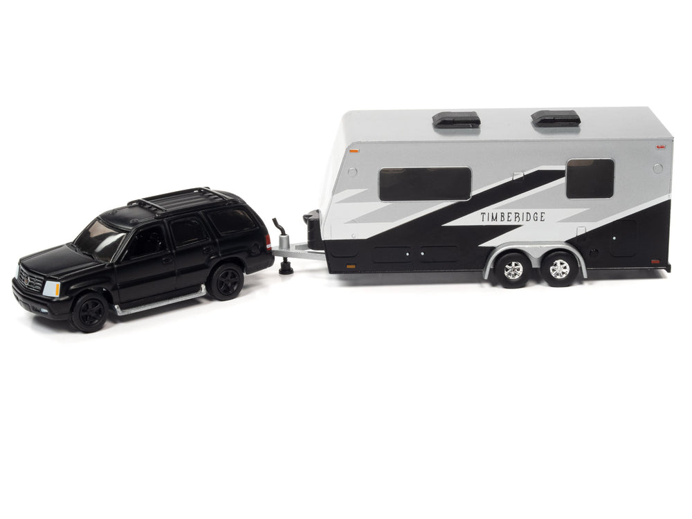 Johnny Lightning 2005 Cadillac Escalade (Matte Black) w/Camper Trailer 1:64 Diecast