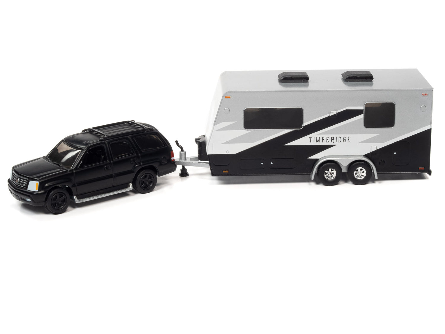 Johnny Lightning 2005 Cadillac Escalade (Matte Black) w/Camper Trailer 1:64 Diecast
