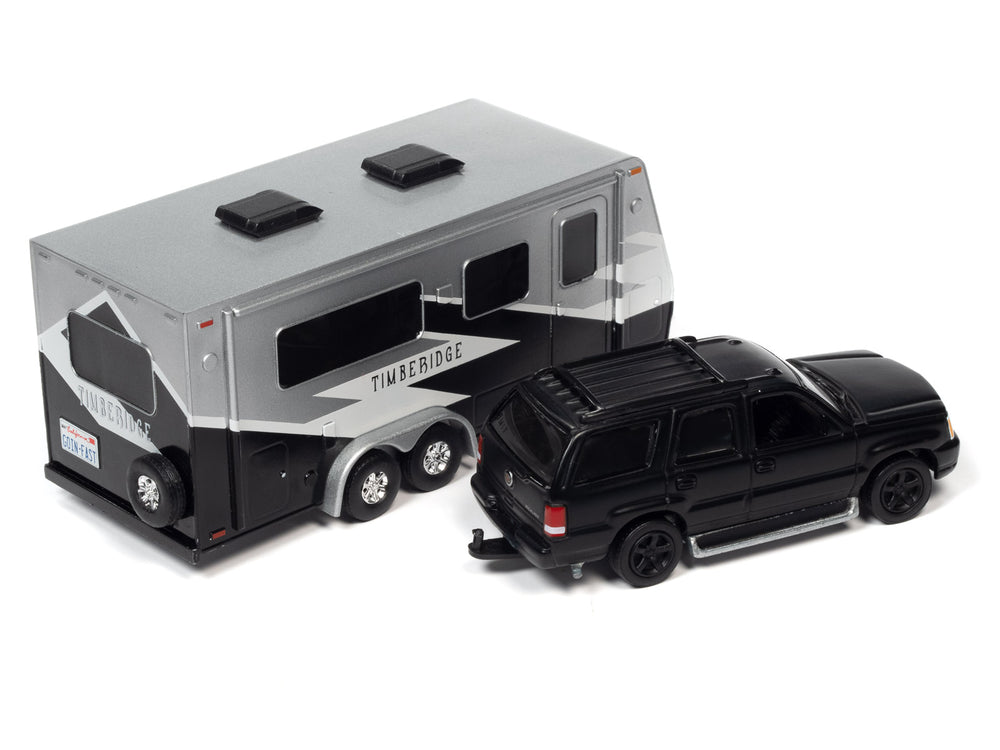Johnny Lightning 2005 Cadillac Escalade (Matte Black) w/Camper Trailer 1:64 Diecast