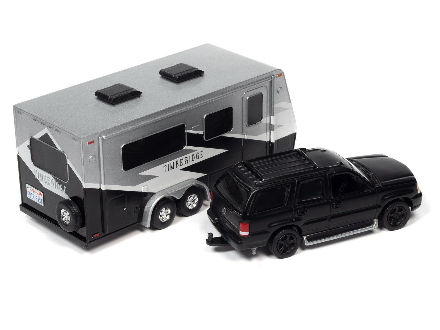Johnny Lightning 2005 Cadillac Escalade (Matte Black) w/Camper Trailer 1:64 Diecast