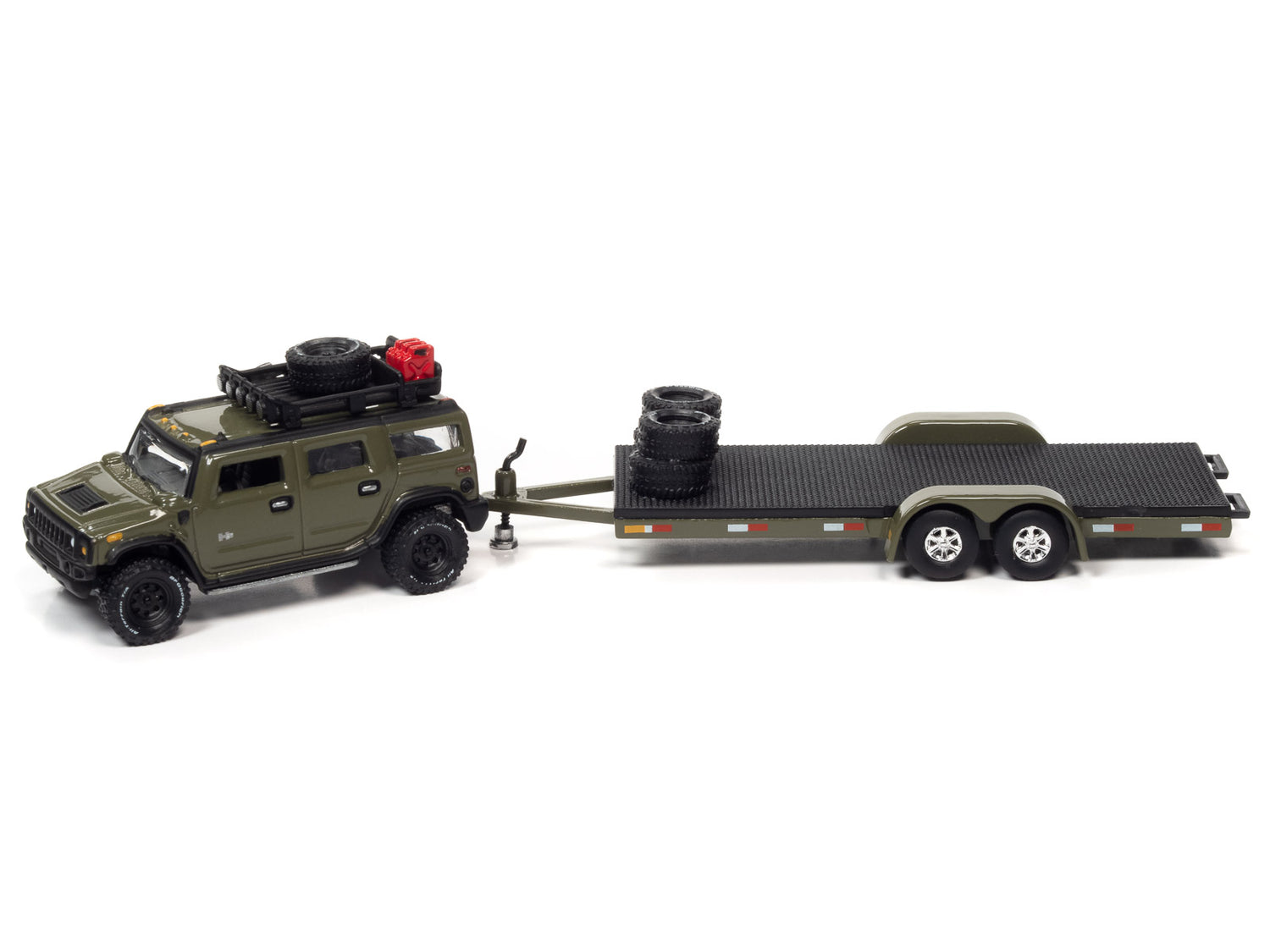 Johnny Lightning Hummer H2  (Moss Green) w/Open Trailer 1:64 Diecast