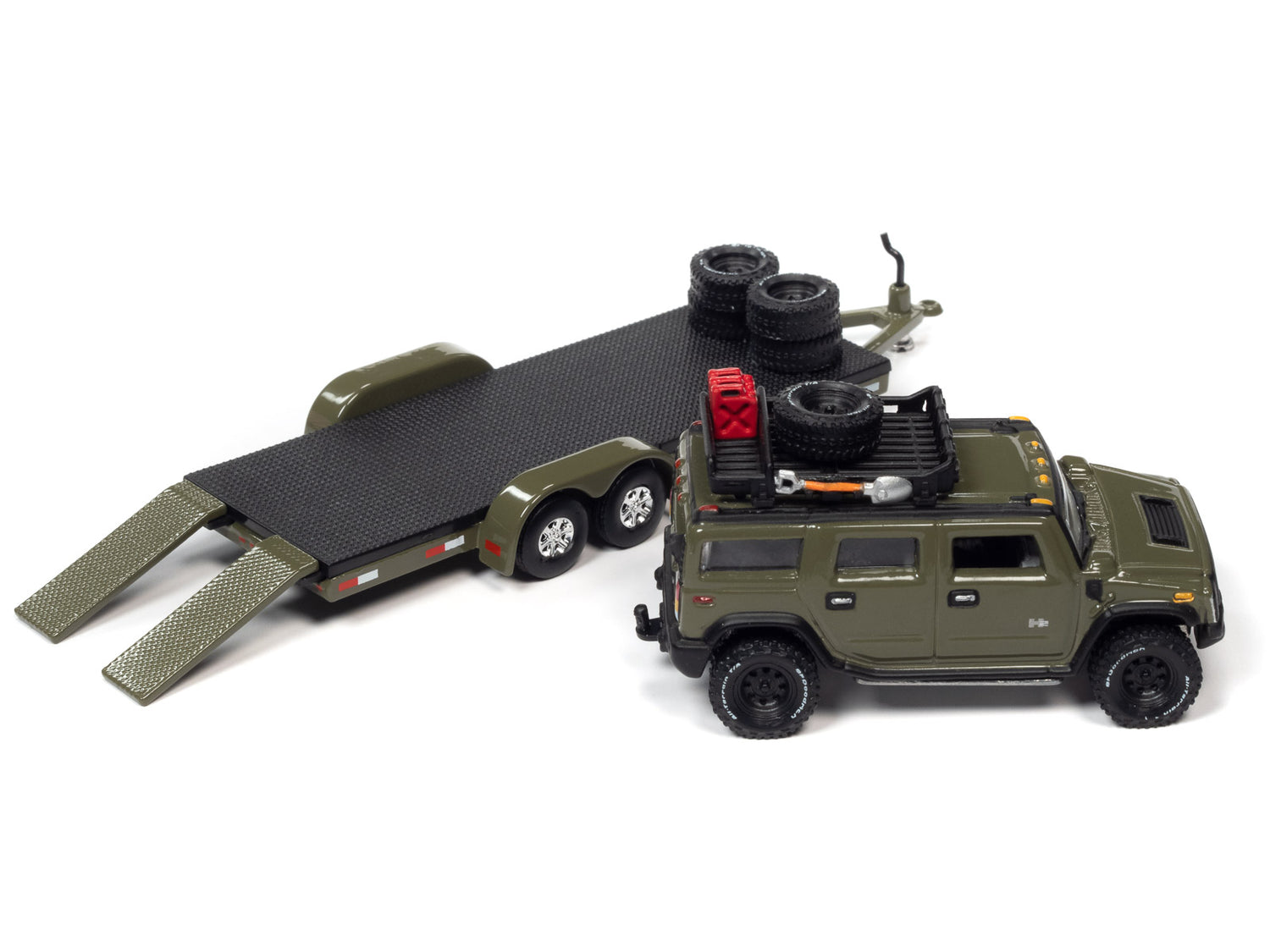 Johnny Lightning Hummer H2  (Moss Green) w/Open Trailer 1:64 Diecast