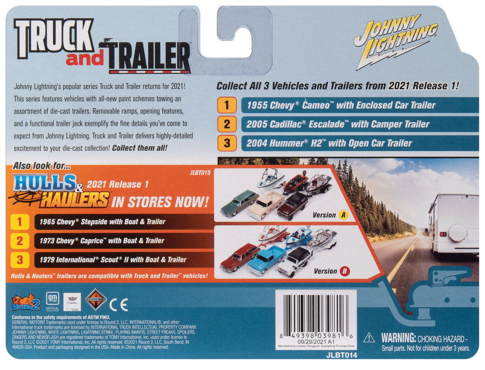Johnny Lightning 1955 Chevy Cameo (Red) w/Enclosed Car Trailer 1:64 Diecast