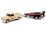 Johnny Lightning 1965 Chevy Stepside Pickup (Pale Beige, Orange & Black) w/Bass Boat and Trailer 1:64 Diecast
