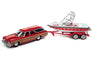 Johnny Lightning 1973 Chevy Caprice Wagon (Red Woody, White & Red) w/Mastercraft Boat and Trailer 1:64 Diecast
