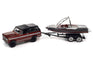 Johnny Lightning 1979 International Scout II (Tahitian Red, Dk Red & Black) w/Malibu Boat and Trailer 1:64 Diecast