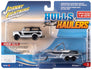 Johnny Lightning 1979 International Scout II (White w/Black Stripes, White & Black) w/Malibu Boat and Trailer 1:64 Diecast